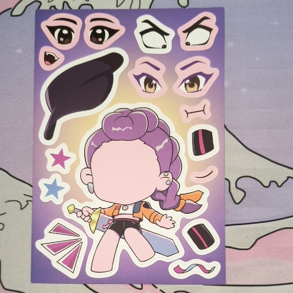 Purple Character Sticker Sheet Rumi Kpop Demon Hunters Huntrix Saja Boys